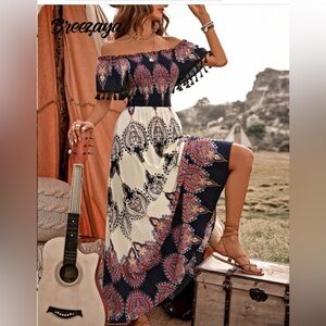 Maxi Dress with Tassel Details XL